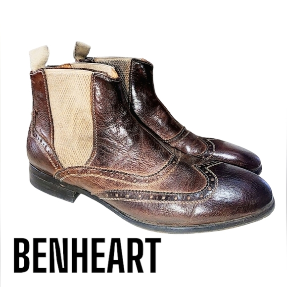 BENHEART FLORENCE Handmade Dip Dyed Distressed Elastic Sides Chelsea Ankle Boots - Picture 1 of 16